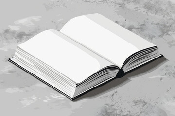 Blank open book lying on a textured surface. Minimalistic and graphic illustration perfect for various concepts and designs.