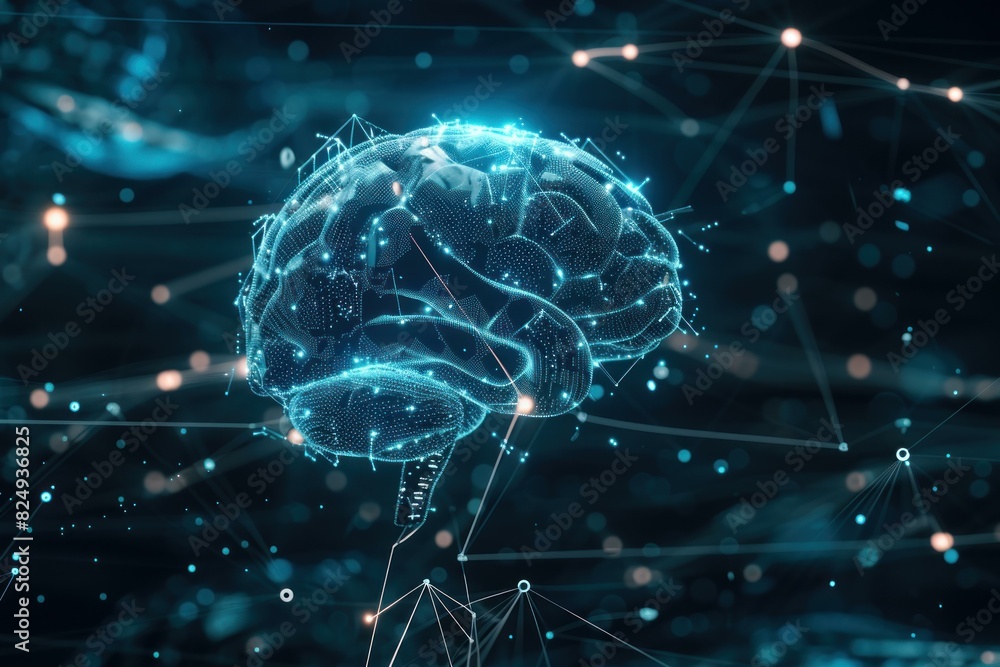 Poster abstract image of a brain made of glowing connections symbolizing artificial intelligence