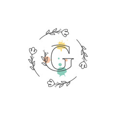 letter g flower minimalist coloring logo design vector
