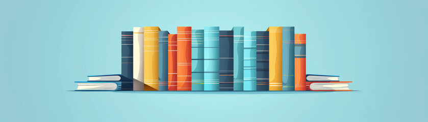 Colorful books stacked neatly in a row against a blue background, creating a vibrant and orderly display perfect for educational themes.