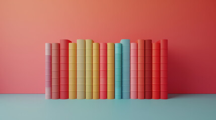 Colorful stacks of cylindrical objects arranged in a gradient pattern against a vibrant background, creating a visually appealing geometric design.