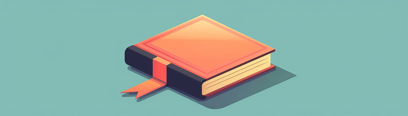 Illustration of a closed orange book with a red bookmark on a teal background. Perfect for educational and literary themes.