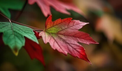 Autumnal Macro Close-Up of Red and Green Leaf