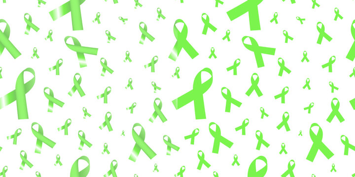 Seamless Green Awareness ribbon Pattern. 3D and flat solid color. For Bipolar disorder, depression, kidney cancer, kidney disease, Mitochondrial disease, Mental health and illness, scoliosis. Vector. - Powered by Adobe