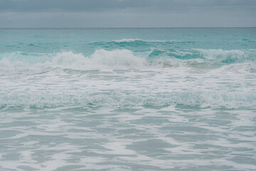 Varadero beach, Cuba. Atlantic ocean. Touristic Cuban beach with no people on a rainy day. Varadero, Cuba