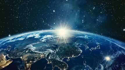 Obraz premium the earth is shown from space under a bright sun end