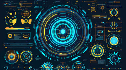 Fototapeta premium Futuristic hud interface circles yellow and blue vector image