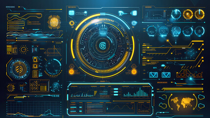 Futuristic hud interface circles yellow and blue vector image
