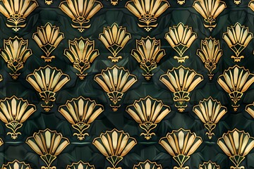 Seamless green and gold vintage pattern 