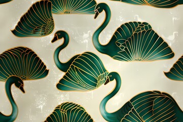 Seamless vintage swan pattern 
