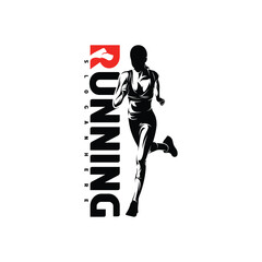 Running woman design vector illustration on white background. Silhouette runner woman, marathon.