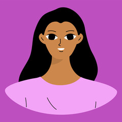 Face of a young black girl. African american brunette. Cartoon character design in flat style isolated on backround