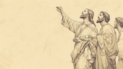 Fototapeta premium Jesus' Ascension and Promise of Return, Biblical Illustration of Hope, Perfect for Religious Stock Photos