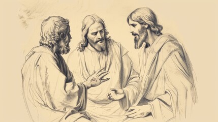 Fototapeta premium Jesus' Teaching on Humility and Service, Biblical Illustration of Devotion, Perfect for Religious Stock Photos