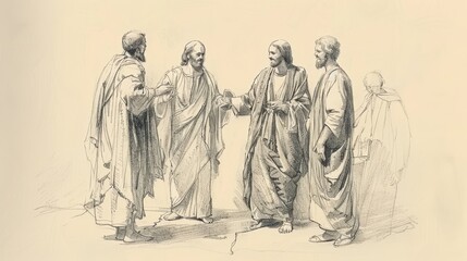 Fototapeta premium Jesus' Fellowship with Tax Collectors and Sinners, Biblical Illustration of Acceptance, Perfect for Religious Stock Photos