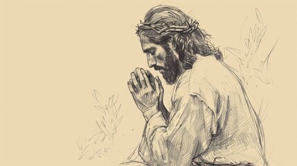 Fototapeta premium Jesus' Prayer in Gethsemane, Biblical Illustration of Devotion, Perfect for Religious Stock Photos