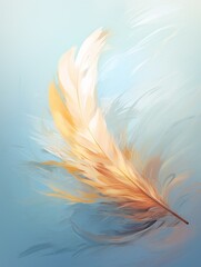 Delicate Feather Floating on Breezy Blue Background
