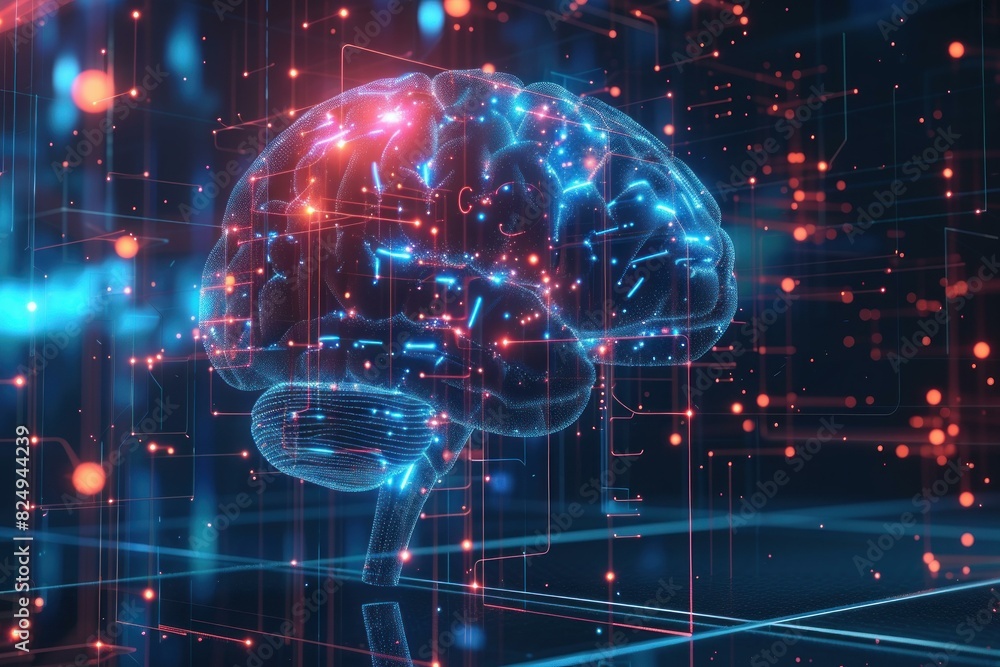 Poster cutting-edge digital brain interface concept using artificial intelligence technology to revolutioni
