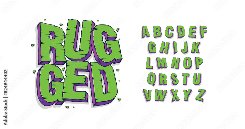 Aufkleber rugged 3d typography. vector a to z with force like a collapsing wall. illustration eps file