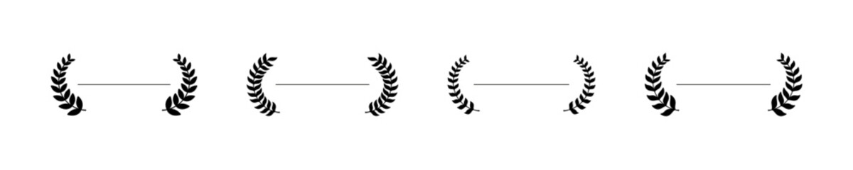 Laurel wreath. Olive branch icon. Greek wreath sign. Roman laurel symbol. Olive leaf award vector set. Film festival ceremony award. © Precious