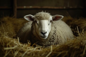 Obraz premium Tranquil Woolies: Peaceful Sheep at Rest