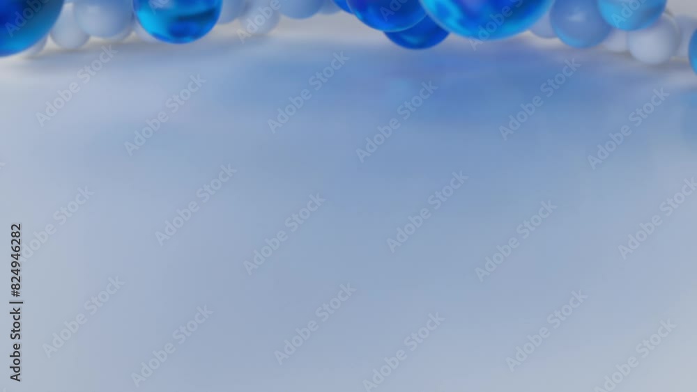 Poster animated 3d background. transformation and disappearing of particles. solid white balls transform in