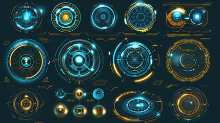 Futuristic hud interface circles yellow and blue vector image