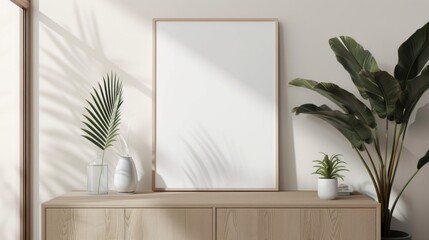 Frame mockup the size of paper. Mockup of wall poster in living room. mockup of an interior with a background of a house. contemporary home decor. 3D render.