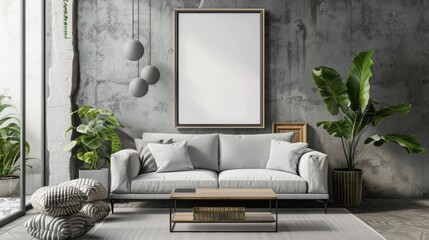 Frame mockup the size of paper. Mockup of wall poster in living room. mockup of an interior with a background of a house. contemporary home decor. 3D render.
