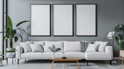 Frame mockup the size of paper. Mockup of wall poster in living room. mockup of an interior with a background of a house. contemporary home decor. 3D render.