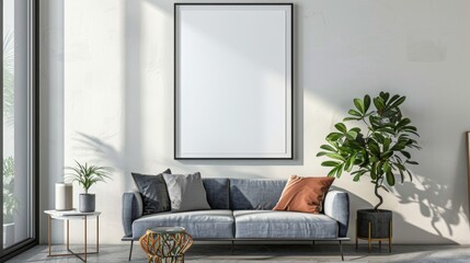 Frame mockup the size of paper. Mockup of wall poster in living room. mockup of an interior with a background of a house. contemporary home decor. 3D render.