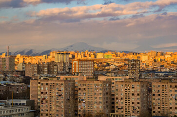 residential blocks of Ajapnyak and Arabkir districts and snow covered Mount Hatis scenic view from...