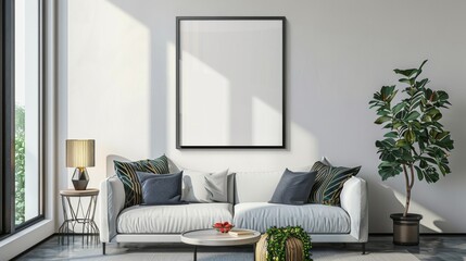 Frame mockup the size of paper. Mockup of wall poster in living room. mockup of an interior with a background of a house. contemporary home decor. 3D render.