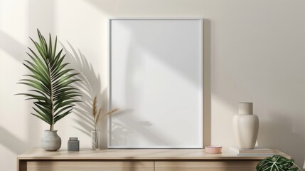 Frame mockup the size of paper. Mockup of wall poster in living room. mockup of an interior with a background of a house. contemporary home decor. 3D render.