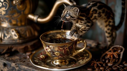Kopi Luwak, coffee made from beans digested by civets, served in a fine porcelain cup, Indonesian coffee plantation