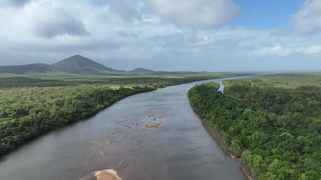 Aerial footage of Annan River Cooktown Queensland Australia