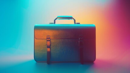 Business 3D icon with briefcase close up, focus on, copy space clean and vibrant colors Double exposure silhouette with briefcase
