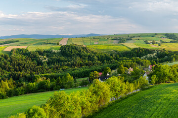 Rural picturesque landscape in Lesser Poland near Ciezkowice at sunset