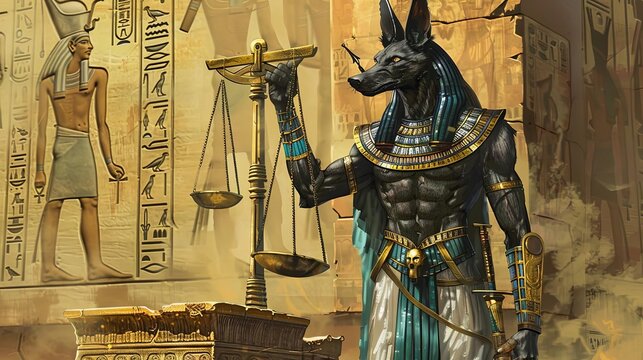 ancient egyptian god anubis holding balance scale symbol of afterlife judgment digital painting