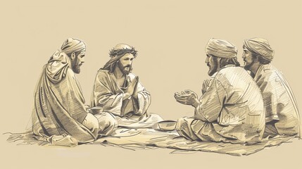 Fototapeta premium Jesus' Lesson on the Lord’s Prayer, Biblical Illustration of Devotion, Perfect for Religious Stock Photos