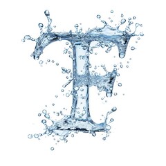 Ice letter F. Aquamarine Latin letter made of water and splash on white background. Letter F water splash alphabet isolated on white. 3D rendering illustration.