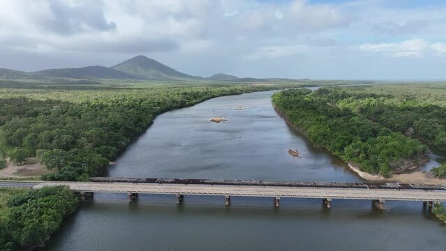 Aerial footage of Annan River Cooktown Queensland Australia