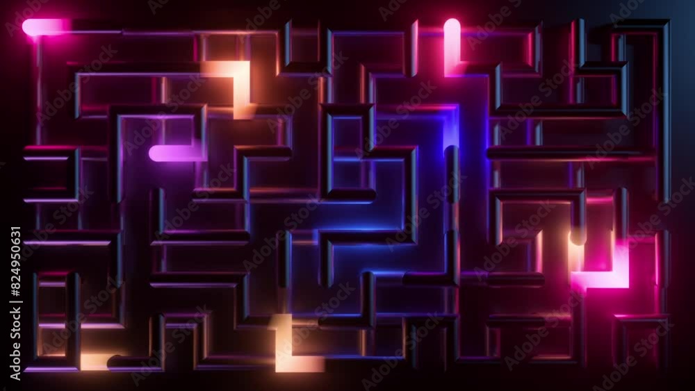 Aufkleber looped 3d animation. video of abstract neon labyrinth background with laser drawn geometric shapes. 