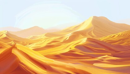 Dance of Light: A serene view of desert dunes under the soft glow of the sun