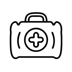Obraz premium Clear black and white vector illustration of a medical bag with a cross on it on a transparent background, symbolizing emergency medical aid, healthcare, and first aid readiness.