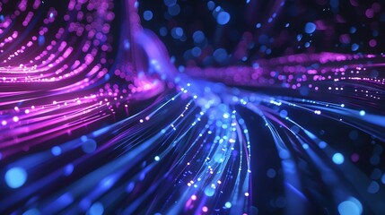 1. High-speed internet network flow, glowing fiber optic cables transmitting data, vibrant blue and purple colors, ultra-clear details
