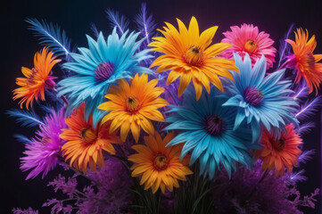 Colorful neon explosions turn into flowers.
