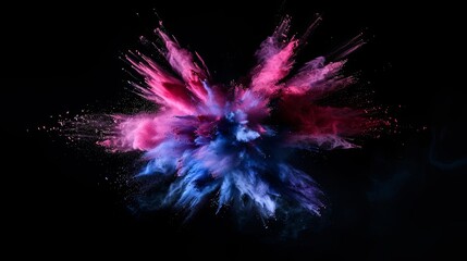 colorful powder explosion isolated on black background abstract burst of energy photo