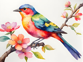 Fototapeta premium Floral song, bird among blossoms