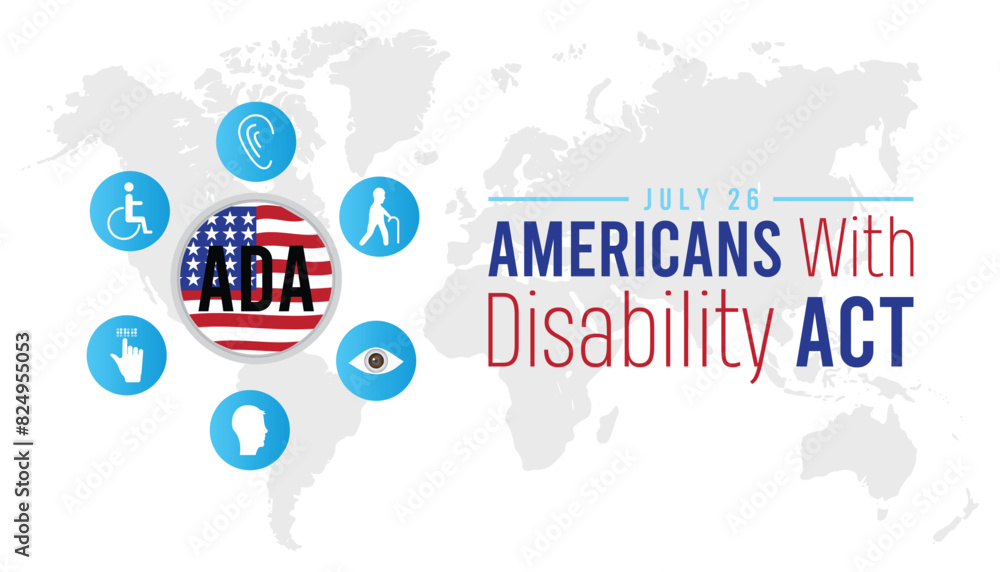 Wall mural Americans with disability act observed every year in July. Template for background, banner, card, poster with text inscription.